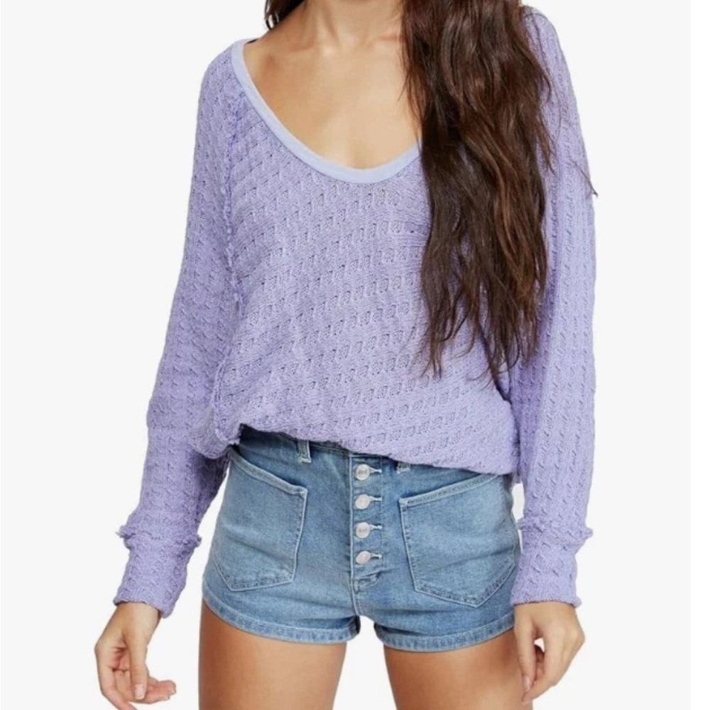 We The Free Lilac Oversized Boho V-Neck Sweater - Picture 2 of 8